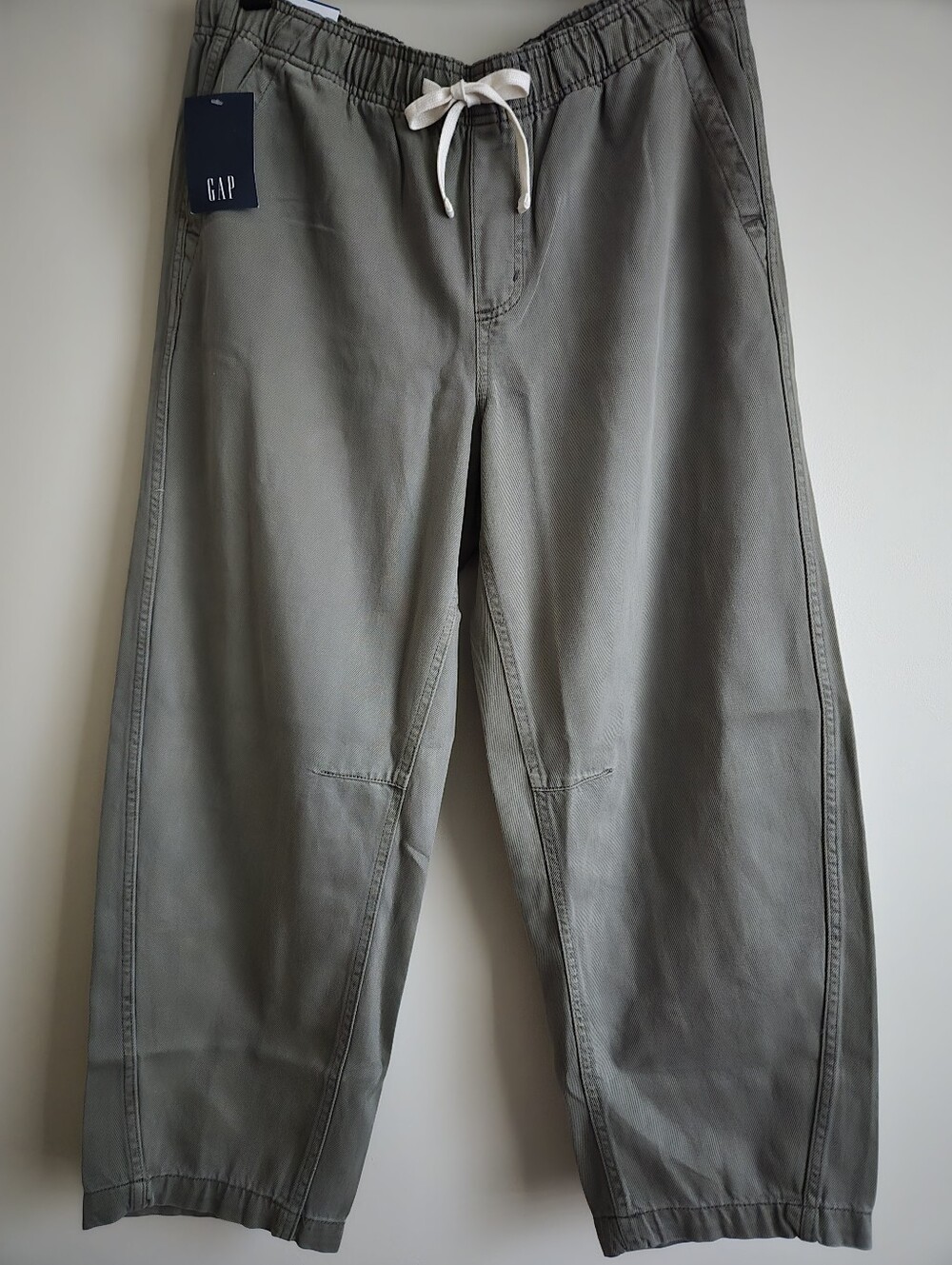 GAP Barrel Leg Pull-On Women's L Pants Cotton Blend Casual Utility Neutral Green